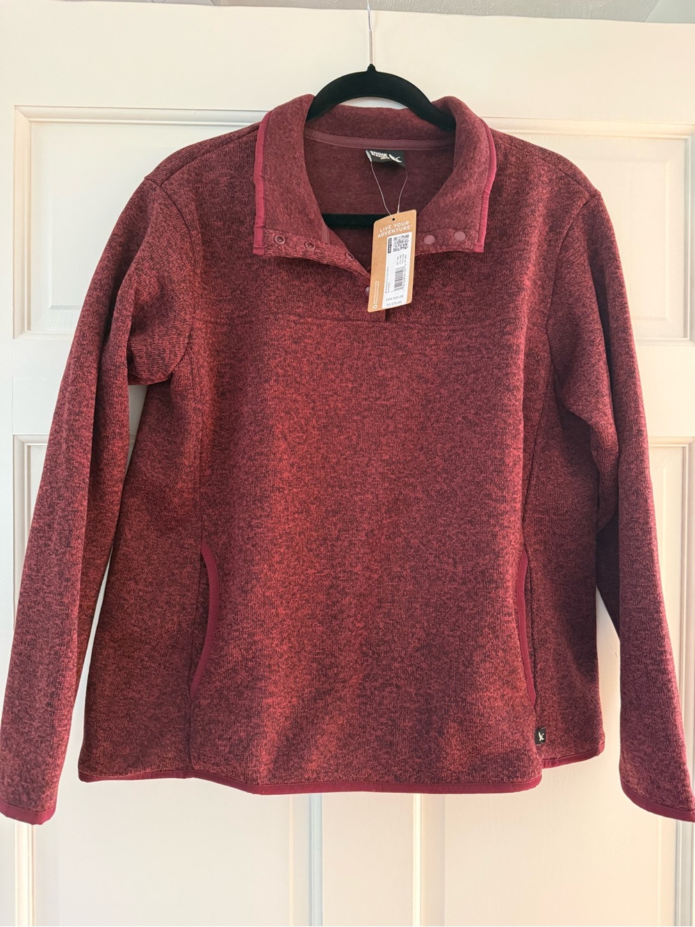NWT Eddie Bauer Heathered Wine Red Snap-Button Funnel Neck Pullover